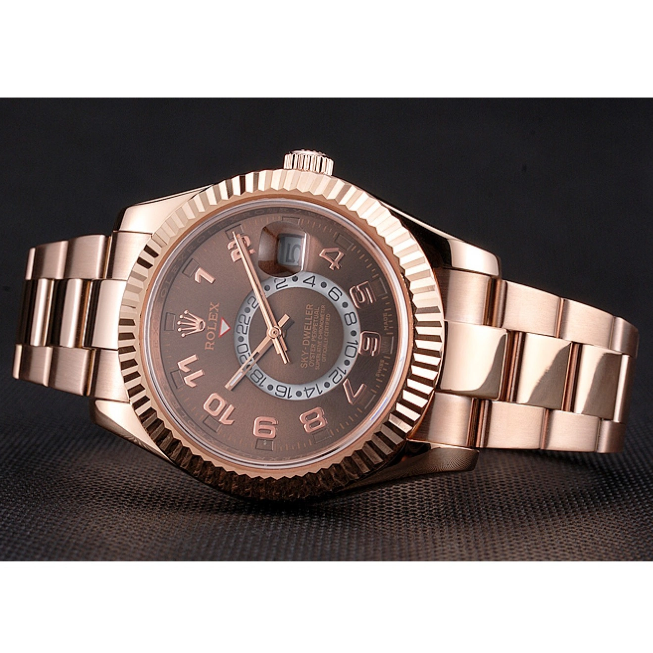 Rolex copies cheap Ad Rolex Case Gold Sky Rose Dial Bracelet Dweller Brown 0618